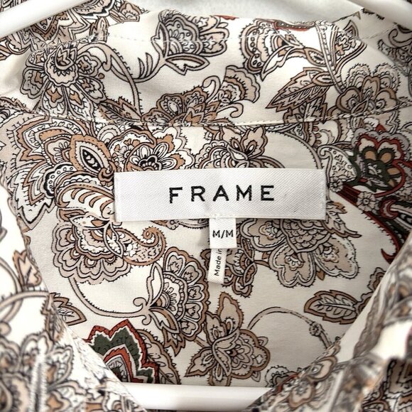 Frame 70’s Floral Paisley Long Sleeve Button Down Silk Blouse Women’s Sz Medium - Picture 4 of 11